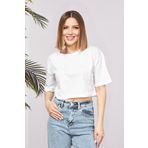 BESTTRENDY Kadın Beyaz Oversize Crop T-shirt