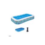 BESTWAY Çiçek Desenli Şişme Aile Havuzu 305x183x56 cm + El Pompası + Üst Kapama Örtüsü 54121