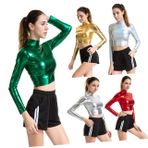 BESTYASH Kadın Büstiyer Patent Deri Performans Elbisesi Kol Üstü Rahat Cosplay Gece Kulübü Sahne Giysileri