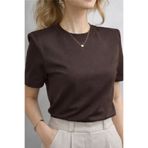 BESTYSO Kadın Vatkalı Bisiklet Yaka Viskon Kumaş T-Shirt