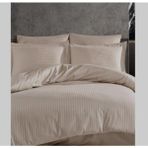 Besyamihome Premium Serisi Pamuk Saten Çizgili Çift Kişilik Nevresim Takımı - 200 x 210 cm - Açık Bej