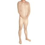 BESYFAY Erkek Bodystocking Yağlı Parlak Uzun Kollu Bodysuit Çok Elastik Naylon Tam Gövde Külotlu Çorap, Bej (Sheath Open), Ölçü Birimi