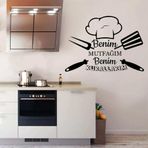 Beta Moda Hub Benim Mutfağım Benim Kurallarım Yazılı Aşçı Şapkası Silüeti Mutfak Dekoratif Duvar Sticker 60X70 Cm