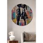 Beta Moda Hub Çocuk Öpücüğü Yağlı Boya Görünümlü Modern Sanat Ahşap Dekoratif Tablo Yuvarlak Duvar Tablosu