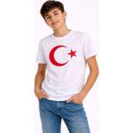Beta Moda Hub Erkek Çocuk Tişört Bisiklet Yaka Ay Yıldız Bayrak Baskılı T-Shirt - Beyaz