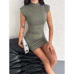 Beta Moda Hub Kadın Mini Elbise Yarım Balıkçı Yaka Vücuda Oturan Şık Günlük Elbise - Mint Yeşili - XS