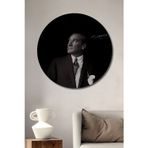 Beta Moda Hub Mustafa Kemal Atatürk İmza Detaylı Siyah Beyaz Görünümlü Ahşap Tablo Yuvarlak Duvar Tablosu