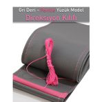 Beta Moda Hub Suzuki Splash Gri Deri Pembe Yüzüklü Dikişli Direksiyon Kılıfı