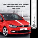 Beta Moda Hub Volkswagen İçin Uyumlu Aksesuar Oto Kaput Şerit Sticker Vw Logolu Beyaz 58*11 Cm