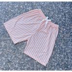 Betimoda Kadın Dört Mevsim Yumuşak Basic Pamuklu Beli Lastikli Yüksek Bel Pijama Şort Somon Çizgili