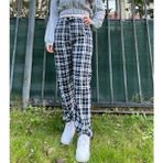 Betimoda Kadın Pamuklu Ekose Desenli Pijama Altı Eşofman Kurdeleli Beyaz Lacivert Kare - XL - Siyah - Beyaz