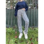 Betimoda Kadın Pamuklu Ekose Desenli Pijama Altı Eşofman Kurdeleli - Lacivert - Beyaz - 4XL