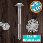 Betofast Vidasi 6.3X125 Mm Paket 100 Adet Sivri Uclu Cati Panel Beton Tahta Mdf Agac Vidasi