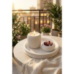 Beton Mum ve Dekoratif Tepsi Seti Minimal Dokulu Tasarım Beyaz