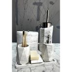 betonmall 8 Parça Mermer Desenli Beton Banyo Seti Katı Sıvı Sabunluk Diş Fırçalık Çöp Kovası Tuvalet Fırçalığı