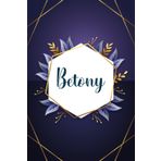 Betony: Taccuino personalizzato con il nome Betony | Regalo di compleanno per moglie, mamma, sorella, figlia ... | Foglie blu | 110 pagine a righe, Piccolo formato 6x9 pollici (15,24 x 22,86 cm)