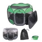 BETOPET Taşınabilir Katlanabilir Pet Oyun Parkı (Çıkarılabilir 1/3+Tam Gölge Kapakları) Taşıma Çantalı Yavru Oyun Kalemi, Katlanabilir Seyahat Kasesi ve 4 Metal Kazık, İç Mekan Dış Mekan, Suya