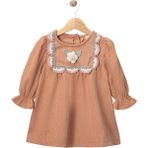 BeU Kids 444013 Kız Çocuk Vintage Blossom Kadife Elbise - 1 - 2 Yaş - Kahverengi