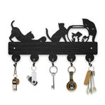 BEUNITONE Kedi Ahşap Anahtarlık Hayvan Anahtarlık 11,8 x 7,9 Kedi Balık Dekoratif Anahtar Tutucu Raf Duvara Monte Ahşap Anahtar Teşhir Tutacağı, Giriş Yolu, Mutfak Koridor Ofis için 5 Kanca ve Vidalar