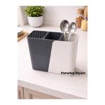 Bev Kitchen 3 Bölmeli Tezgah Üstü Bölmeli Kaşık Bıçak Standı - Çok Amaçlı Organizer,Gri
