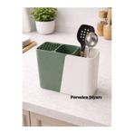 Bev Kitchen 3 Bölmeli Tezgah Üstü Bölmeli Kaşık Bıçak Standı - Çok Amaçlı Organizer,Yeşil