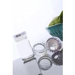Bev Kitchen 3'lü Beyaz Akrilik Kapaklı Cam Tuzluk Biberlik Baharatlık Silindir BEYAZ