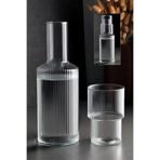 Bev Kitchen Bardaklı Lüks Başucu Çizgili Cam Sürahi 1 Lt.