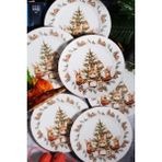 Bev Kitchen Yılbaşı Desen Özel Tasarım 6'lı Bunny Christmas Dijital Baskı Pasta Tabağı 20 cm - Renkli