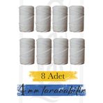 Bevella Macrame Cord Ekru 2 kg Makrome İpi 4 mm Pamuk 250 gr Taranabilir Tek Büküm