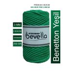 Bevella Macrame Cord Premium 3 Büküm Burgulu Pamuk Makrome Ipi 3 Mm 250 gr Benetton Yeşil