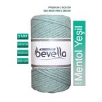 Bevella Macrame Cord Premium taranan 3 Büküm Burgulu Pamuk Makrome Ipi 3 Mm 250 gr Mentol Yeşil
