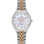 Beverly Hills Polo Club Kadın Kol Saati 34 mm Beyaz Kadran Gümüş Rose Seramik Kordon 5 Atm - Altın
