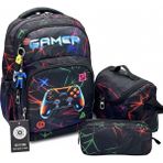 Bevitton Gamer Erkek Çocuk Ilk Okul Çantası 3'lü Set Ilkokul Çantası Siyah Gamer Desenli Çocuk Okul Sırt Çantası