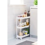 Beyaz 3 Katlı Tekerlekli Dar Düzenleyici Mutfak Ve Banyo Rafı