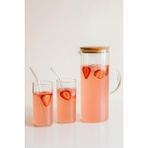 Beyaz 5 Parça Su ve Sürahi Seti, 2000 ml Sürahi, 2 Bardak, 2 Cam Pipet - 1BW-Beyaz