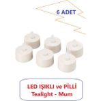 Beyaz 6'lı LED Işıklı Mum Seti, Şamdan ve Dekoratif Kullanımlar Için Ideal - Seçenek 1