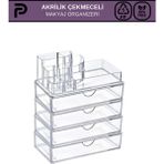 Beyaz 8 Bölmeli ve 2 Çekmeceli Makyaj Organizer Kozmetik Düzenleyici - Ahşap - Bej - Siyah