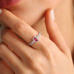 Beyaz Altın Baget Yüzük Ruby
