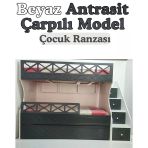 Beyaz Antrasit Çarpılı Model Çocuk Ranzası