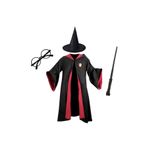 Beyaz At Harry Potter Gryffindor Kapişonlu Cübbe Çocuk Boy Şapka Asa Gözlük 4 Parça Set HPSet2