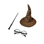 Beyaz At Harry Potter Şapkası + Harry Potter Asası + Harry Potter Gözlüğü Çocuk Boy