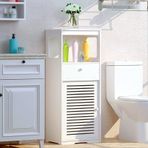 Beyaz Banyo Depolama Dolabı Küçük Bağımsız Nizer Çekmece ve Kapı Kompakt Yan Tuvalet Dolabı Tuvalet Kağıdı Tutacağı 39,4x11,8x11,8 inç Mobilya Rafı.