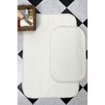 Beyaz Banyo Paspas Takımı 2'li Yumuşak Pelüş Tüylü Kaymaz Tabanlı ( 60x100 / 40x60 ) bp3
