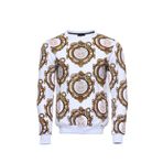 Beyaz Baskılı Taşlı Bisiklet Yaka Sweatshirt