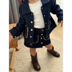 Beyaz Bebe Kız Çocuk Kot Ceket Etek 3'lü Takım - Lacivert - 9 - 10 Yaş