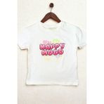 Beyaz Bisiklet Yaka Baskılı Kısa Kollu Kız Çocuk Tişört/t-Shirt - 7 - 8 Yaş