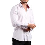 Beyaz Bordo Bieli Yaka Dar Kesim Micro Kumaş Kol Düğmeli Slim Fit Erkek Gömlek - 216-3