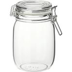 Beyaz Cam Kavanoz, 16 cm Yükseklik, Kilitli, 1 Litre Kapasite. - Ahşap - Bej - Siyah