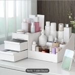 Beyaz Çekmeceli Çok Fonksiyonlu Makyaj ve Kozmetik Organizer - Ahşap - Bej - Siyah