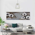 Beyaz Çiçeğin Tomurcukları Yağlı Boya Dokulu Tablo 50X150 Gümüş Çerçeveli